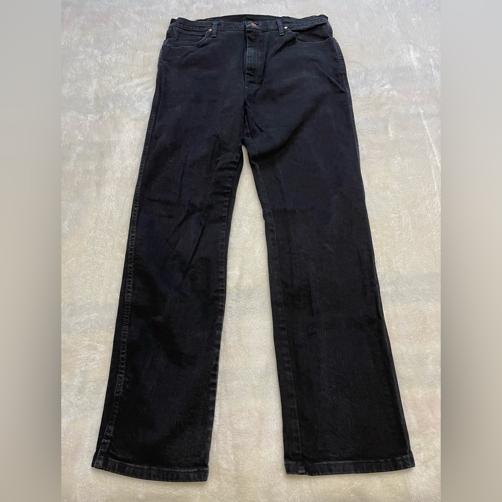 Men’s Black Wrangler Jeans 36”x34” Cowboy Western Rodeo stretch Logo Style A001 - Picture 2 of 12